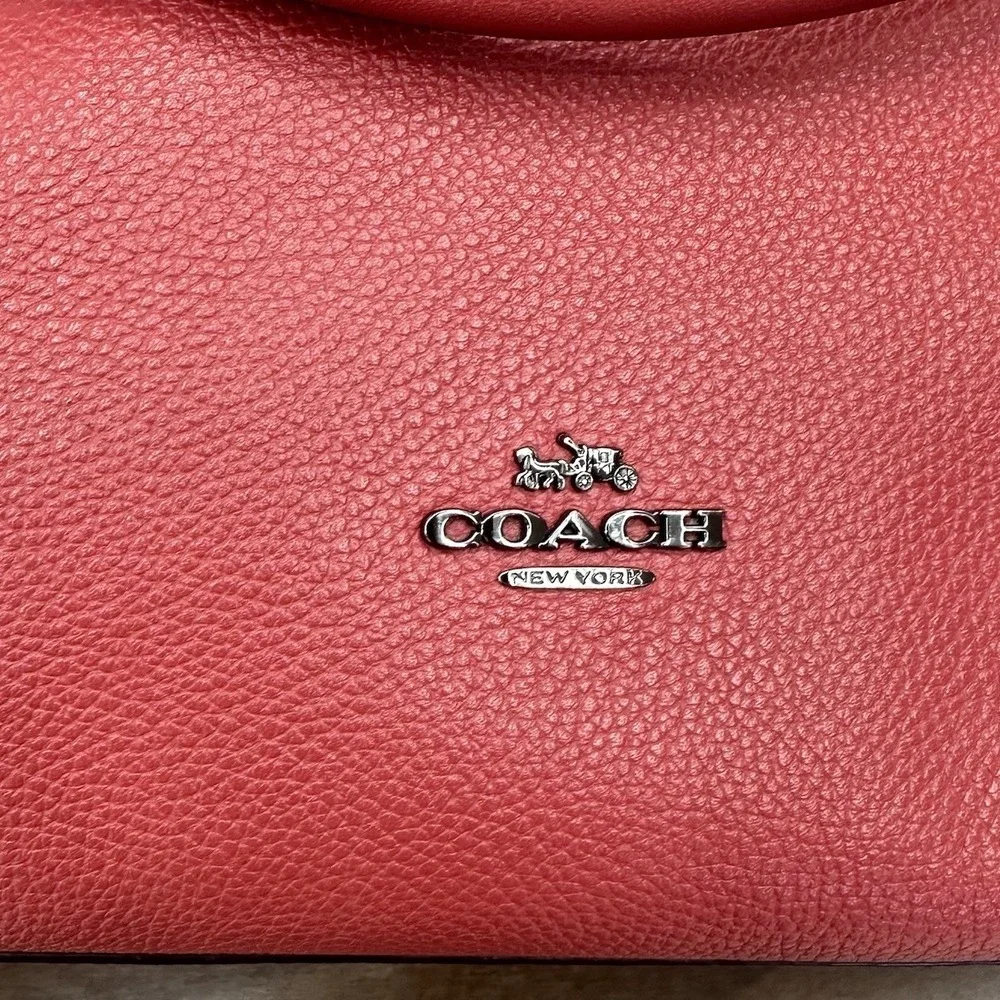 Coach 24947 Clarkson Coral Pink Pebbled Leather Magnetic Hobo Shoulder Bag Purse